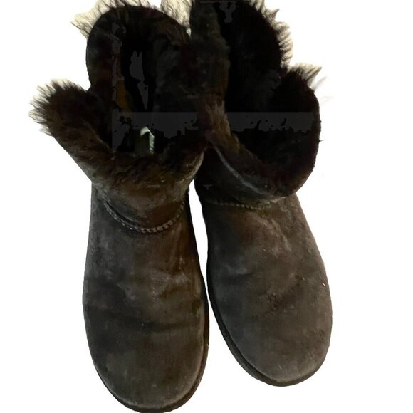 UGG Australia Mini Bailey Button II Logo Boots Black Size 7 Suede Shearling - Picture 5 of 10